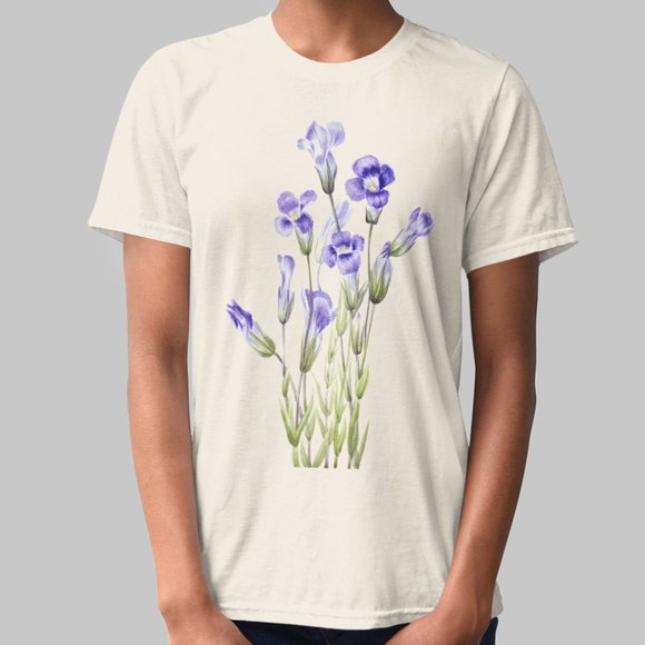 Outfit Bits Tops - Fringed Gentian Vintage Floral Print Short Sleeve Graphic Tee T-shirt S M L XL